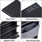 Narrow Side Table with Charging Station Slim End Table with Magazine Book Holder Organizer Rack & Storage Bag, Small Space Skinny Thin Nightstand Couch Sofa Bed Side Table for Bedroom, Living Room