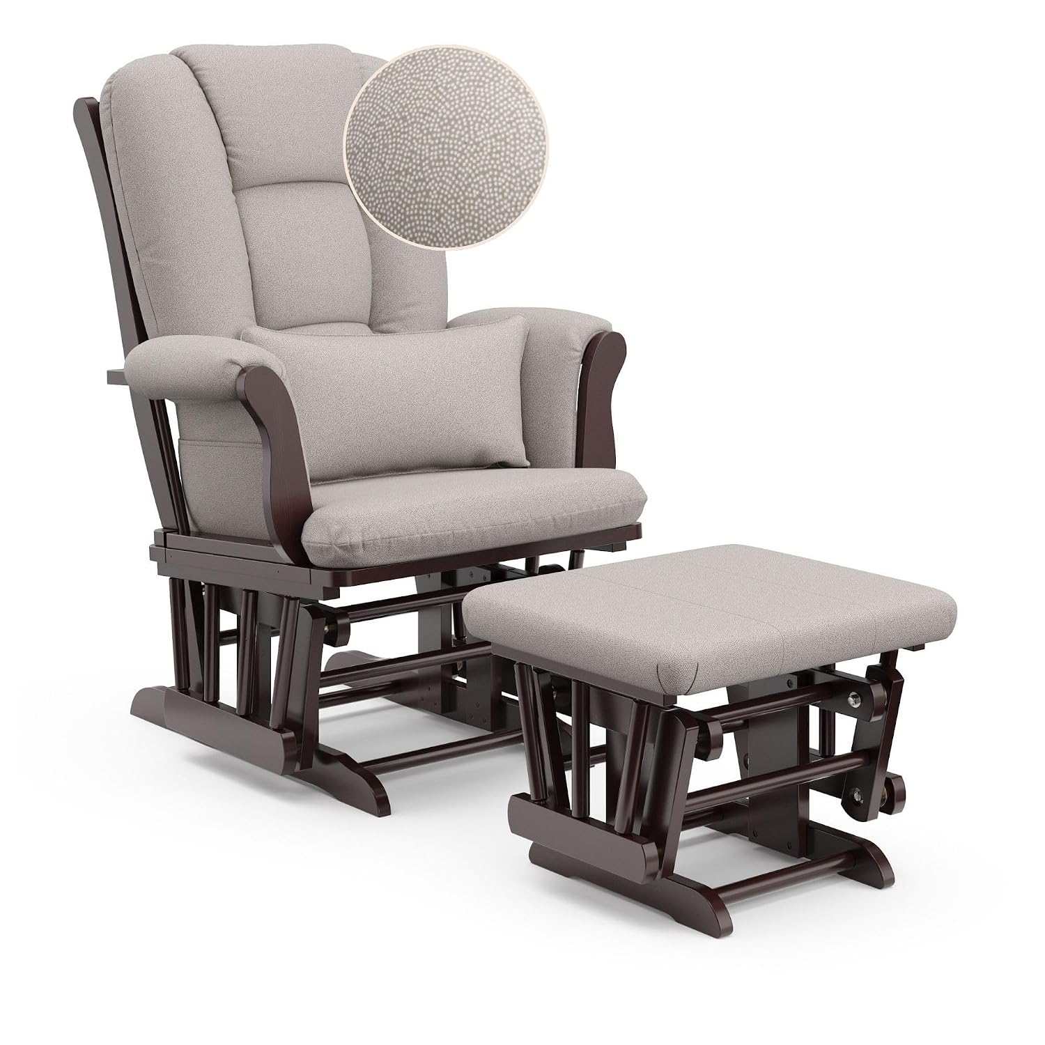 Storkcraft Tuscany Glider & Ottoman and Lumbar Pillow, Espresso/Taupe Swirl | GREENGUARD Gold Certified, Bonus Lumbar Cushion Included, Solid Wood Base, Smooth Motion, Award-Winning Nursery Rocking Chair