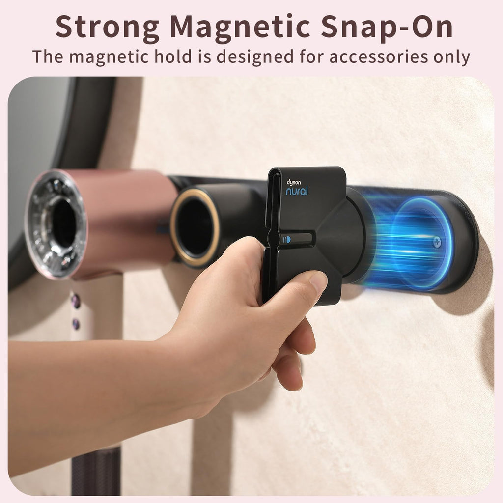 Dyson Hair Dryer Holder Wall Mount, UEMUSI Dyson Blow Dryer Holder for Bathroom, Durable Aluminum Alloy Hair Dryer Wall Mount Hanger Organizer for Dyson Supersonic Magnetic Design with Cord Hook Black