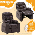 Donut Larger Kids Reclining Chair PU Leather Recliner Sofa Push Back Lounge Children Toddler Boys Girls Ages 3-12 with Dual Cup Holders and 4 Pockets