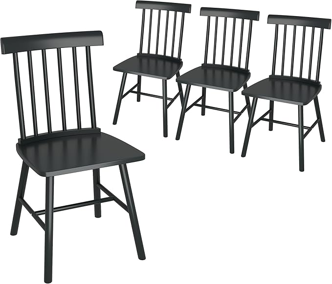 HOMCOM Windsor Dining Chairs Set of 4, Farmhouse Wooden Kitchen Chairs with Rubber Wood Frame and Spindle Backrest for Dining Room, Living Room, Black