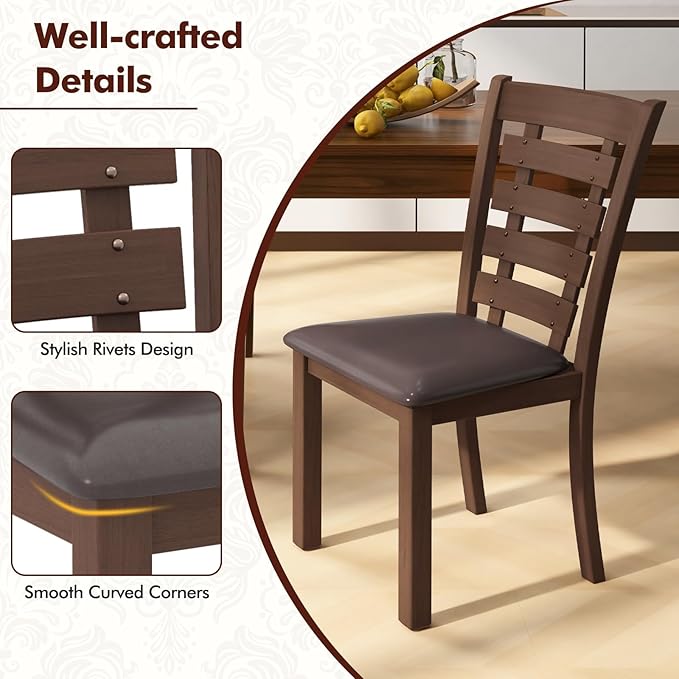 GOFLAME Upholstered Dining Chairs Set of 2, Wooden Kitchen Chairs with Padded Seat & Rubber Wood Frame, High Back Armless Dining Chairs, Dinette Side Chairs for Living Room, Dining Room