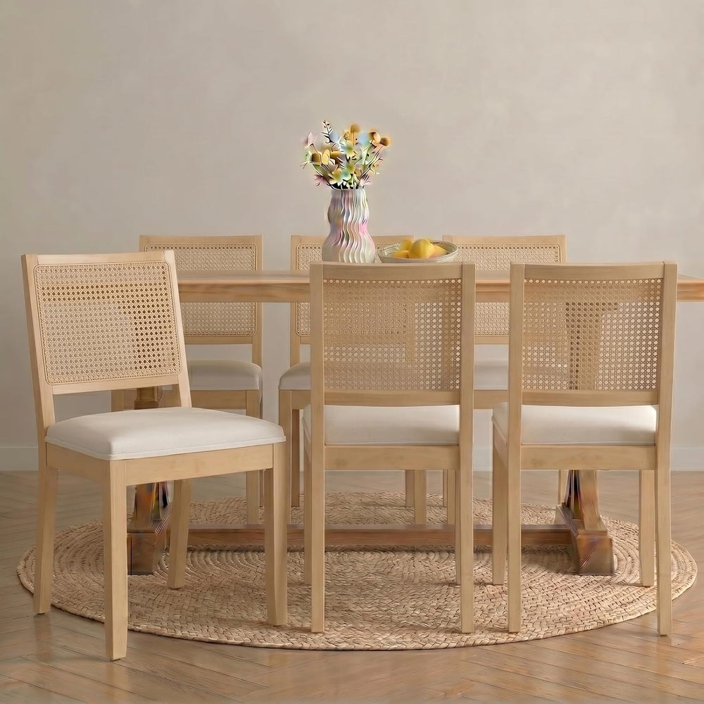 Vintage French Country Dining Chairs Set of 6, Rattan Dining Chairs with a Lo...