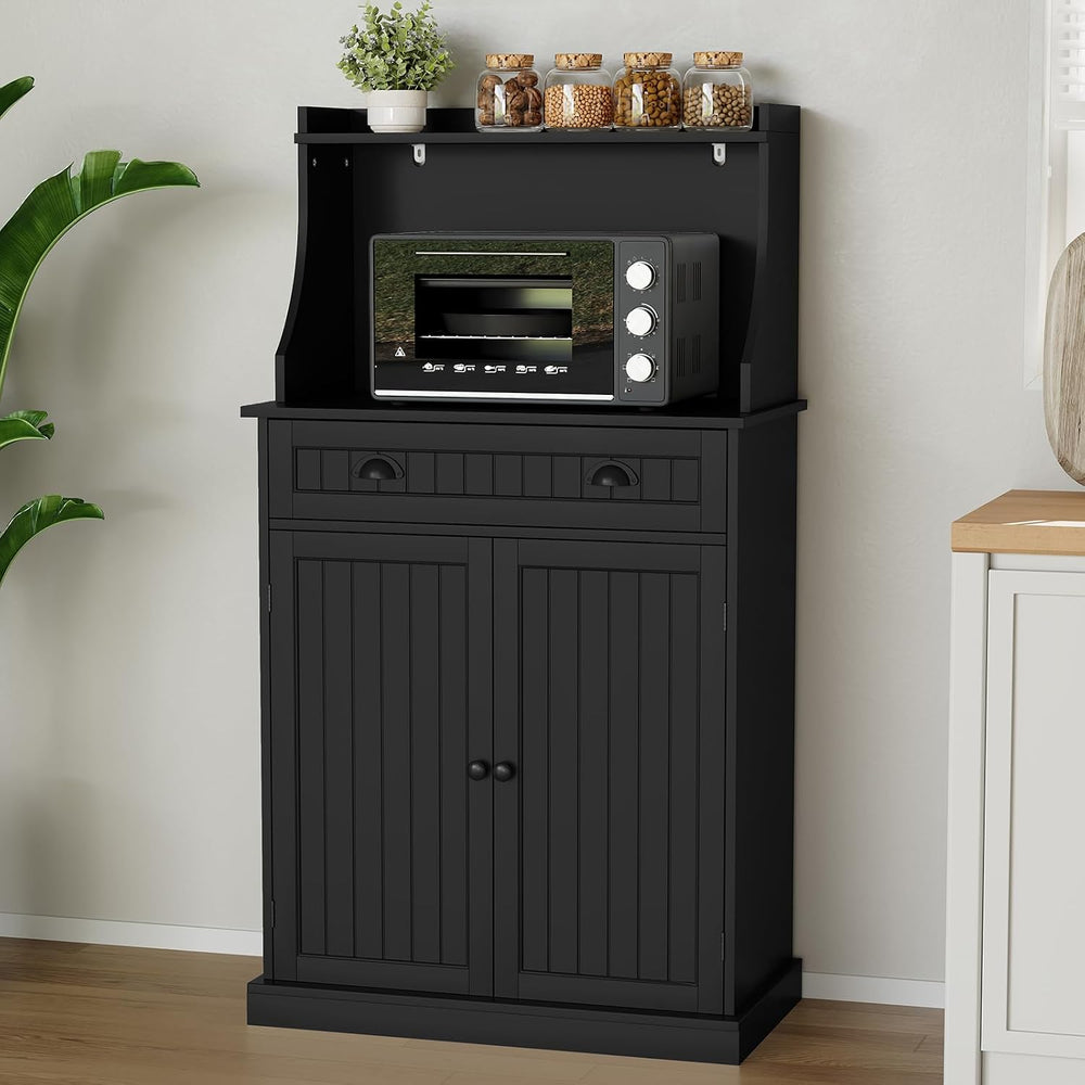 HOLTICO 54" Microwave Storage Cabinet with Doors, Black | Freestanding K...