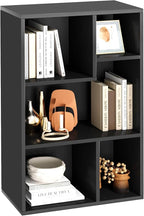 VECELO Modern Bookshelf, 5 Cube Shelf, Fits Tallest Hardcovers, Horizontal Available, Storage Organzier for Home Office, Matte Black