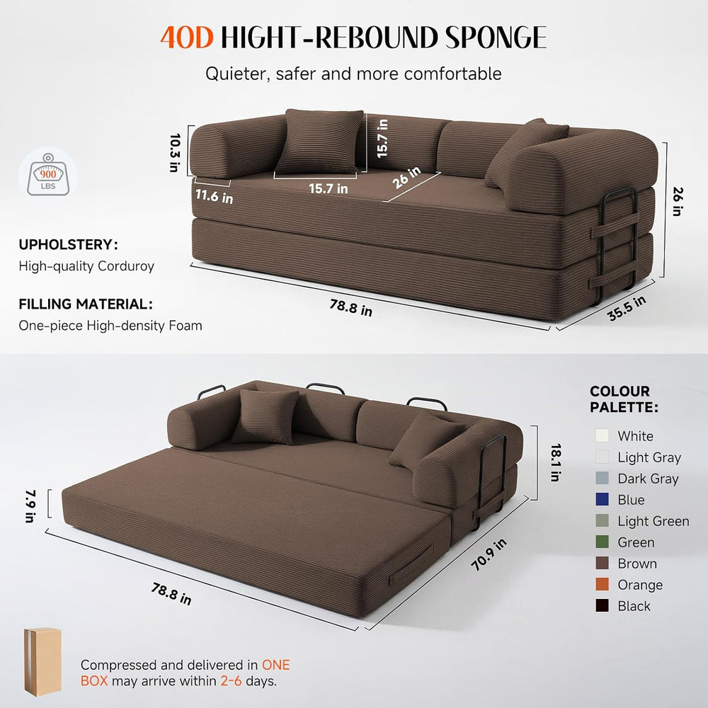 79" Memory Foam Sofa Bed, Convertible Futon Couch for Living Room | Cord...