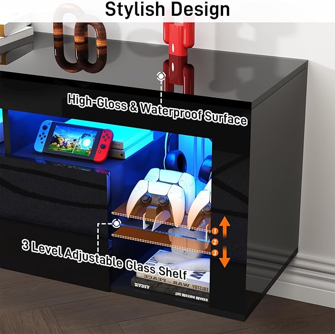 63" Floating High Gloss LED TV Stand for 75" TVs, Wall-Mounted Ente...