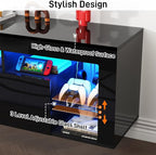 63" Floating High Gloss LED TV Stand for 75" TVs, Wall-Mounted Entertainment Center, Modern Media Console with Open Adjustable Glass Shelf and Hidden Storage Cabinet, Black