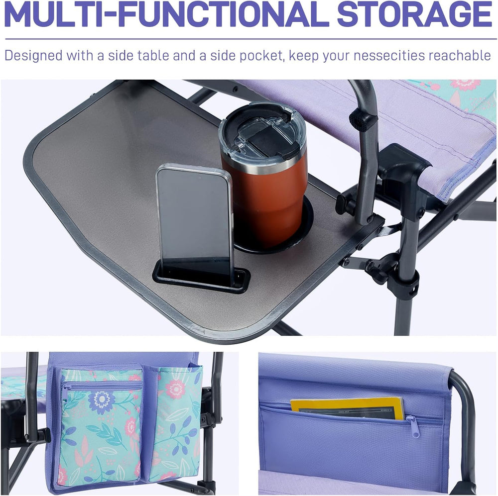 EVER ADVANCED Camping Directors' Chair with Side Table, Portable Folding ...