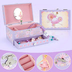 Music Jewellery Box with Drawer Necklace Bracelet, Musical Jewelry Storage Case with Spinning Ballerina Gift Set for Kids Girls Children Daughter (Pink Dancer)