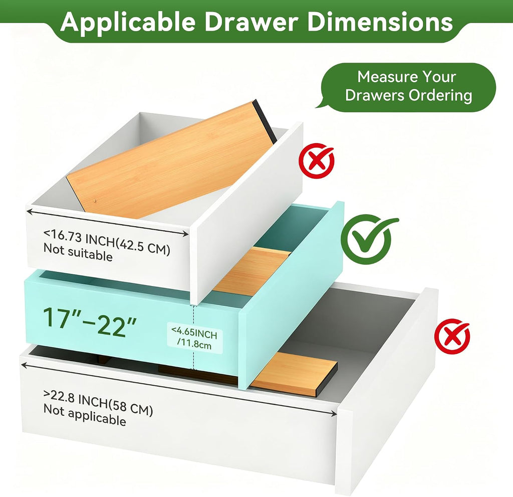 FJO 6 Pack Bamboo Drawer Dividers 4.65" High Adjustable from 17'' to 22'' | Strong Spring Loaded, Expandable Utensil Organizer, Works in Kitchen, Dresser, Closet, Bathroom, Bedroom,Office (Beige)