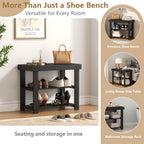 Simple Deluxe Shoe Rack Bench, 3-Tier Bamboo Storage Organizer, 286lb Capacity Entryway Bench for Front Door, Bedroom, Living Room, Bathroom, Balcony, Stylish Shoes Black (11.3 x 19.7 x 17.8 Inches)