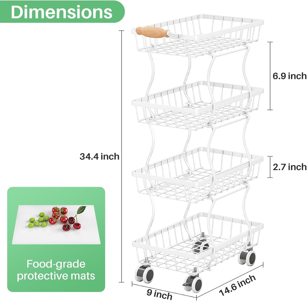 SAYZH 4-Tier Fruit Basket Stand with Vegetable Baskets for Kitchen, White | S...