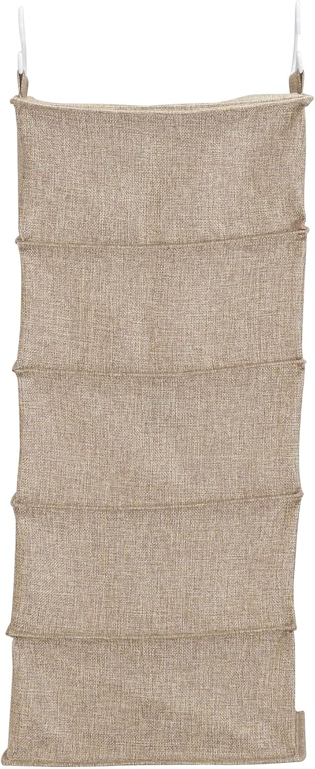 Household Essentials 10‑Pocket Hanging Shoe Organizer with Side‑by‑Side Canvas Storage and 2 Hooks for Support, Beige