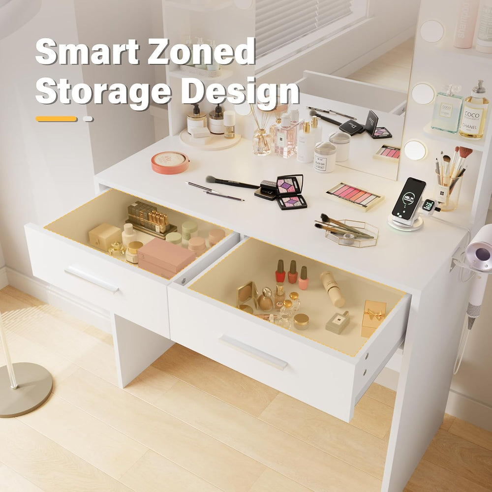 YESHOMY Vanity Desk with Mirror, Makeup Table, Milk White | 2 Large Drawers, ...