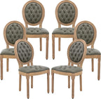 French Country Dining Chairs Set of 6, Olive Kitchen & Dining Room Chairs, Faux Leather Tufted Upholstered, Wood Legs, Sillas De Comedor (PU, Pine Green, 6Pcs)