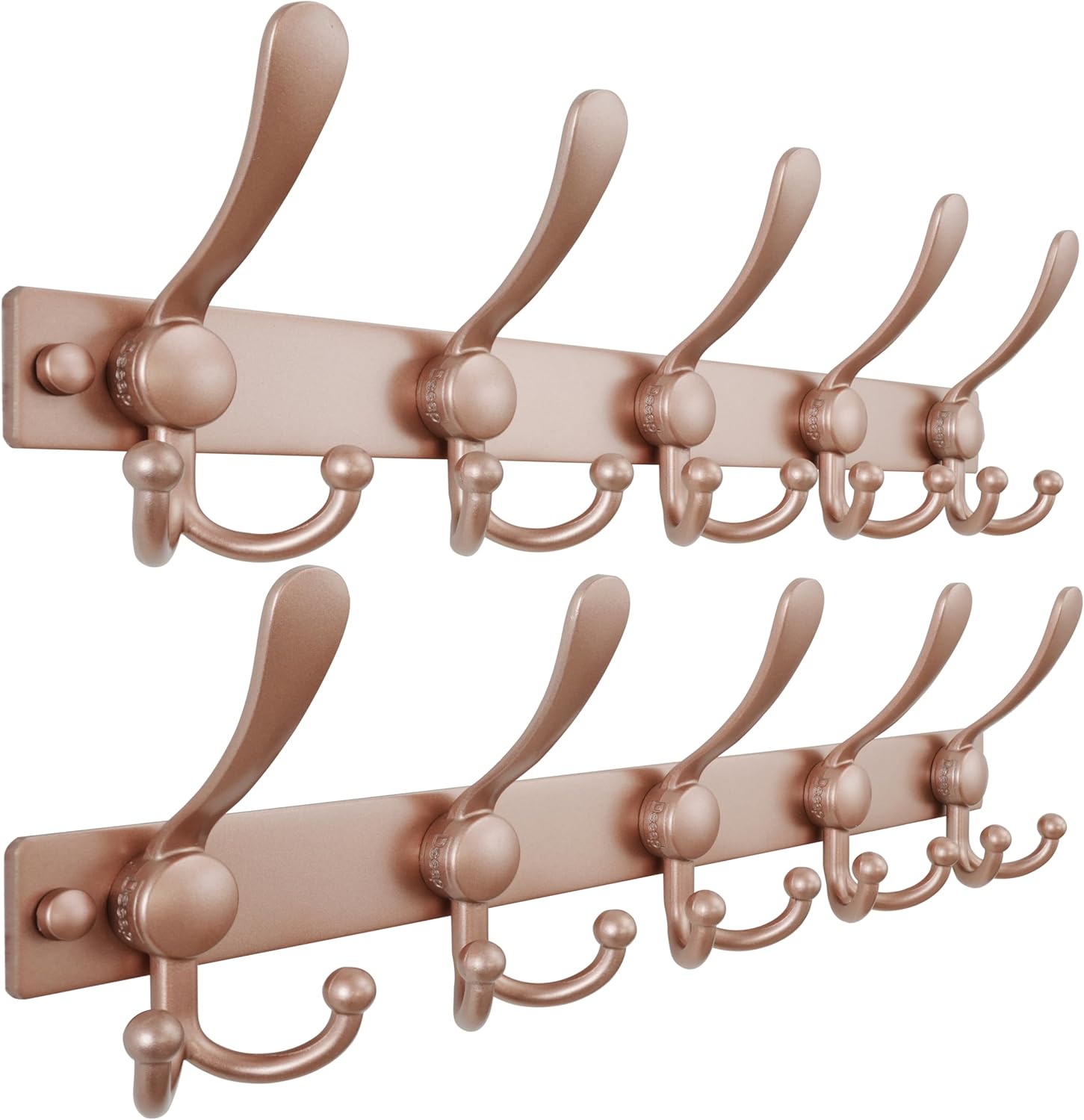 Dseap Coat Rack Wall Mount 2.0 Pro: Heavy Duty 300% Thicker, 16" Stud Mount, Stainless Steel Wall Coat Hooks Hanger for Clothes Jackets Hats Entryway Closet, MaxStrong Series, Rose Gold, Pack of 2