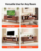 VEVOR Boho Fluted TV Stand with Storage and Drawer, for 55/60/65 inch TVs, Mid Century Modern Entertainment Center TV Console with Sliding Tambour Door & Open Shelves for Living Room, Bedroom, Walnut