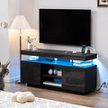 HOMMPA Modern LED TV Stand for 55/50/43/40/32 inch TVs with Power Outlets, Gaming Entertainment Center with Storage Media Table TV Consoles for Living Room, Black