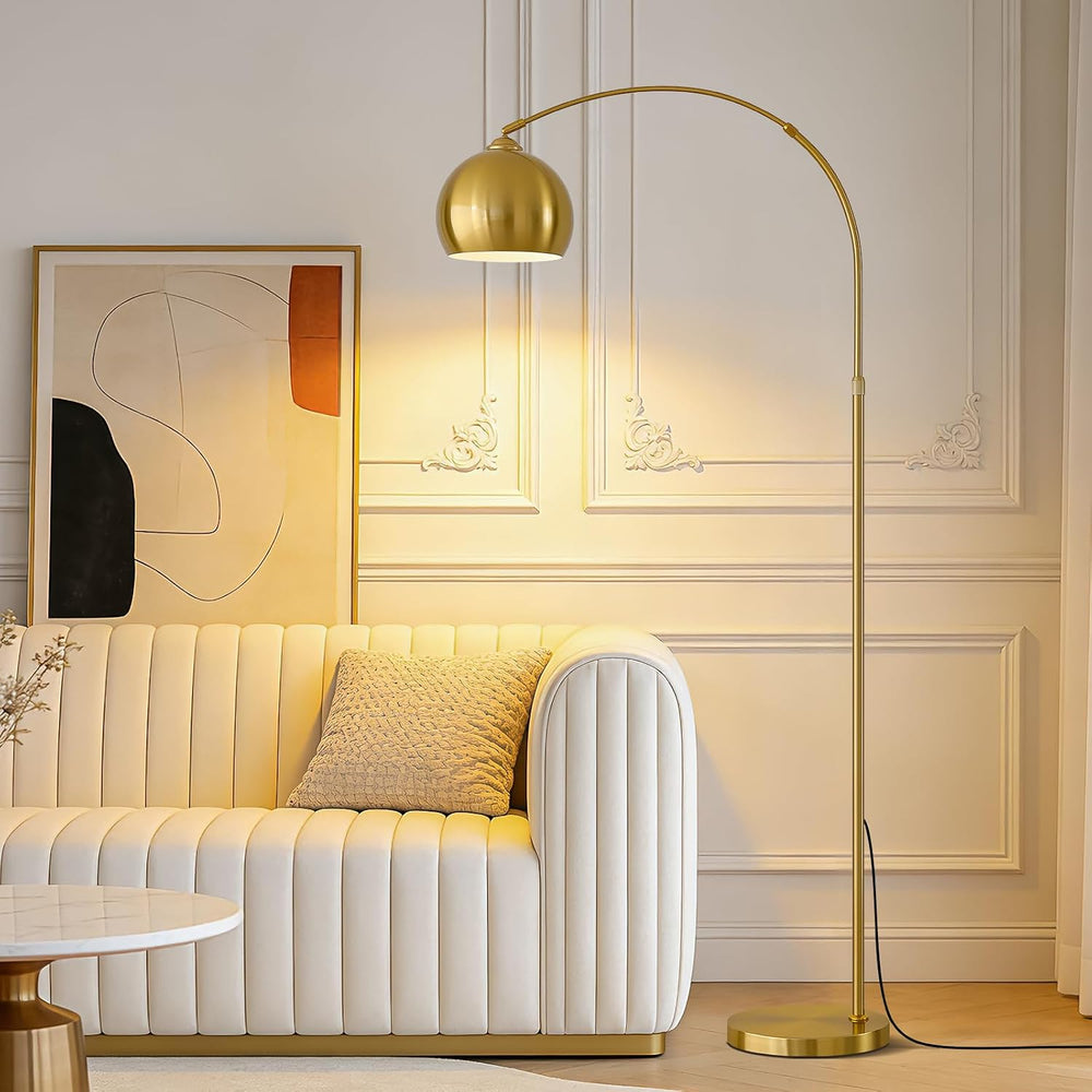 Gold Brushed Brass Arc Floor Lamps with 12W LED Remote Dimming