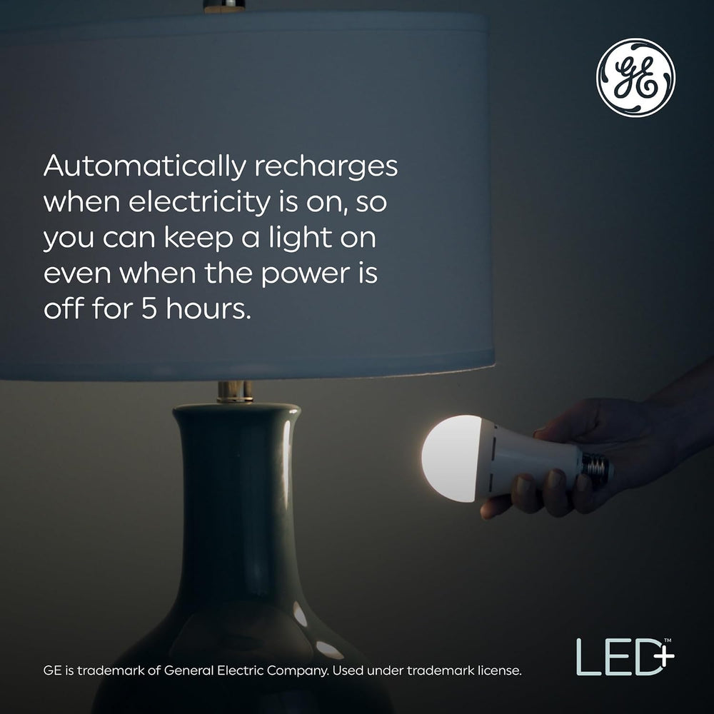 GE LED+ Backup Battery LED Light Bulbs, A21 Rechargeable Light Bulbs for Powe...