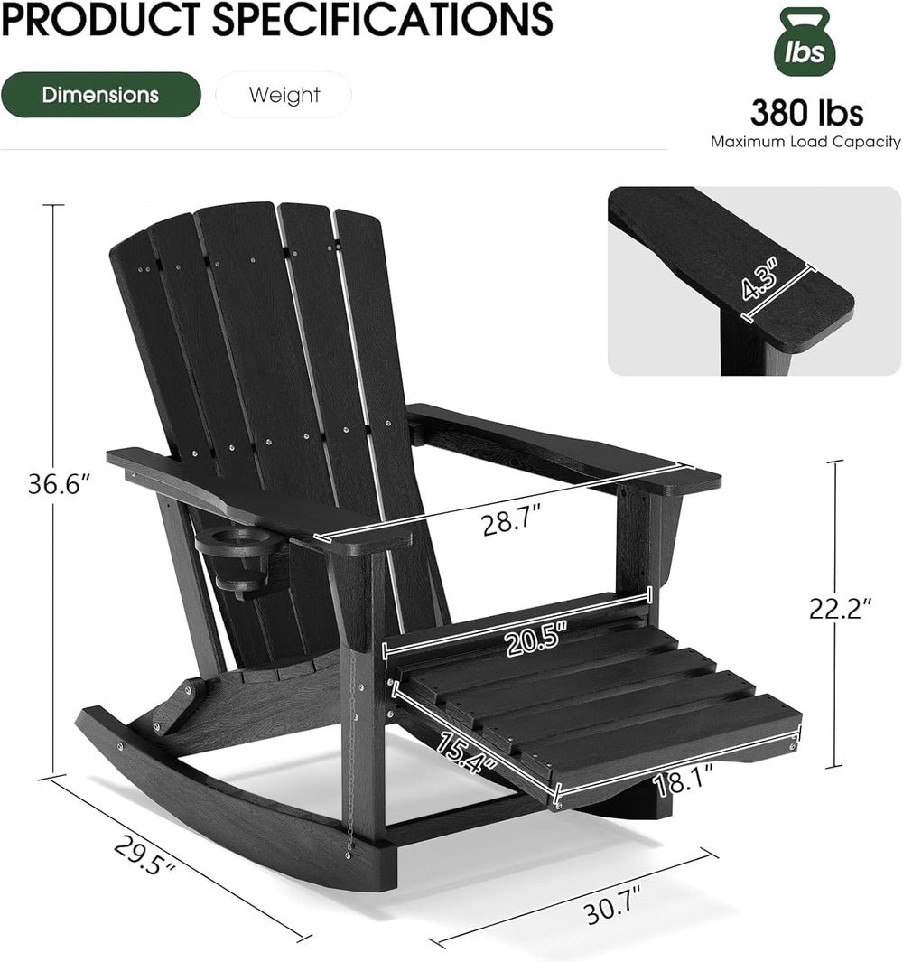 Adirondack Rocking Chair with Retractable Ottoman Set of 2,Outdoor Folding Ad...