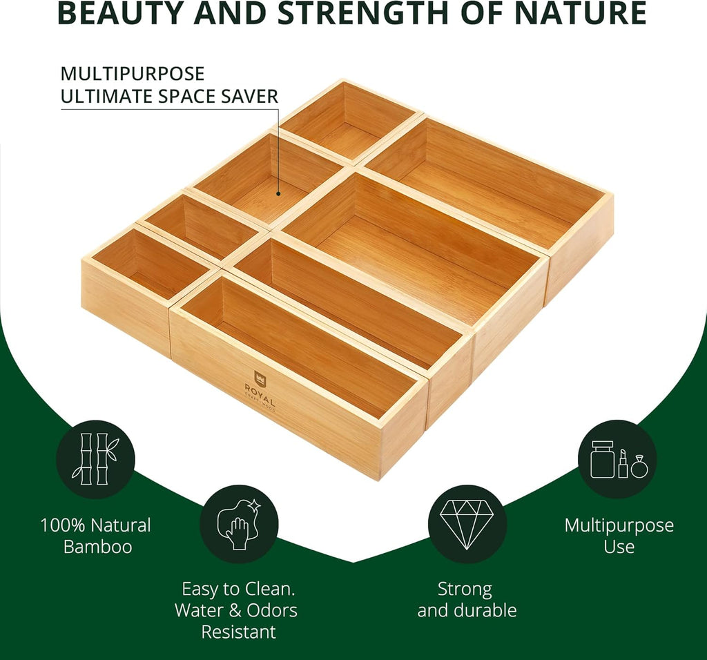 ROYAL CRAFT WOOD Bamboo Jewelry Organizer Box & Chests Set - Versatile Storage Solution for Makeup, Jewelry, and Bathroom Essentials (8 Boxes)