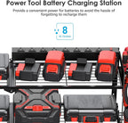 CCCEI Large Garage Tools Storage with Charging Station. Power Tool Battery Organizer Utility Shelf with Power Strip. 4 Drills Holder Wall Mount Rack, Black 3 Layer.