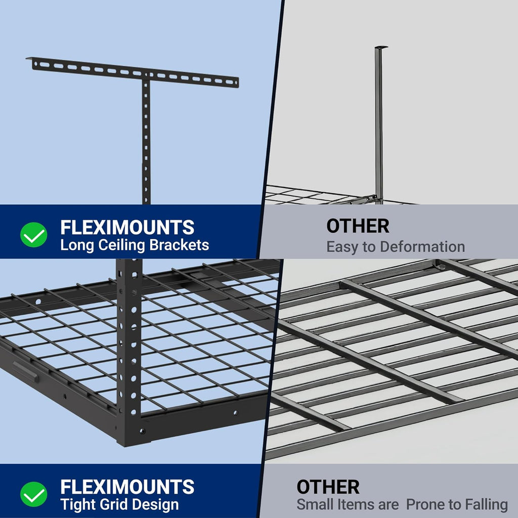 FLEXIMOUNTS 2x3 Overhead Garage Storage Rack, Adjustable Organization System, Heavy-Duty Metal Ceiling Racks, 155lbs Weight Capacity, Black, Classic Series