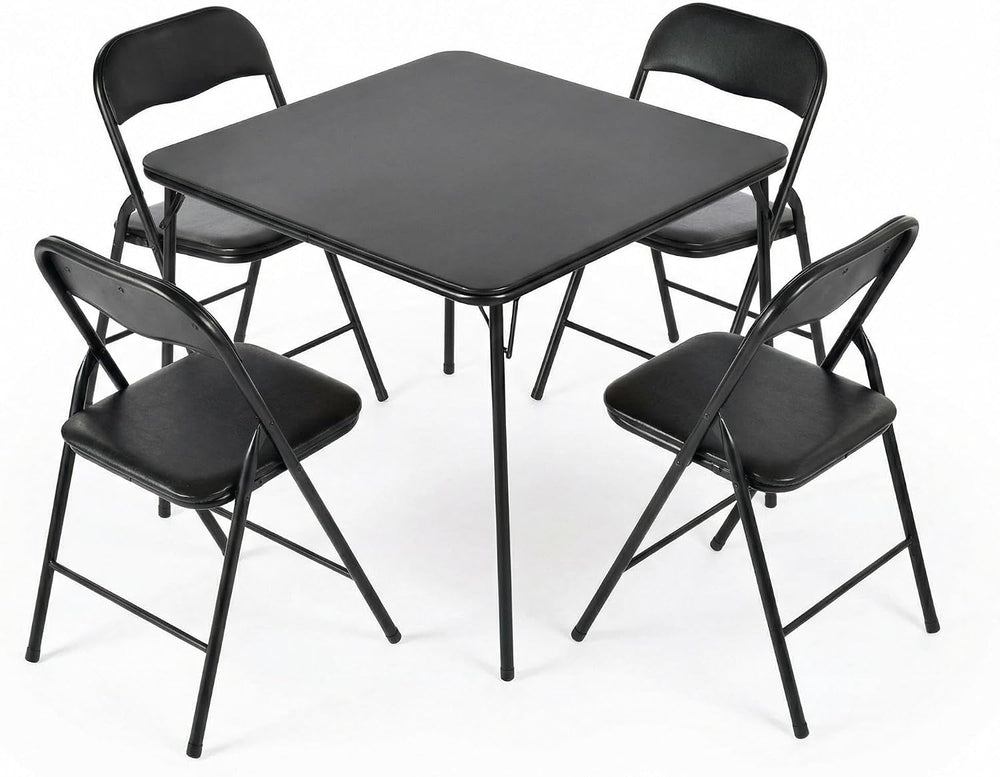 FurnitureR Folding Card Table and Chairs Set of 4, 5-Piece Foldable Dining Ta...
