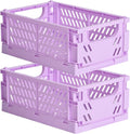 2-Pack Small Pastel Plastic Storage Baskets, Collapsible Crates for Organizing, Space-Saving Mini Bins for Classroom, Kitchen, Office, Bedroom (Purple, 9.8" x 6.5" x 3.8")