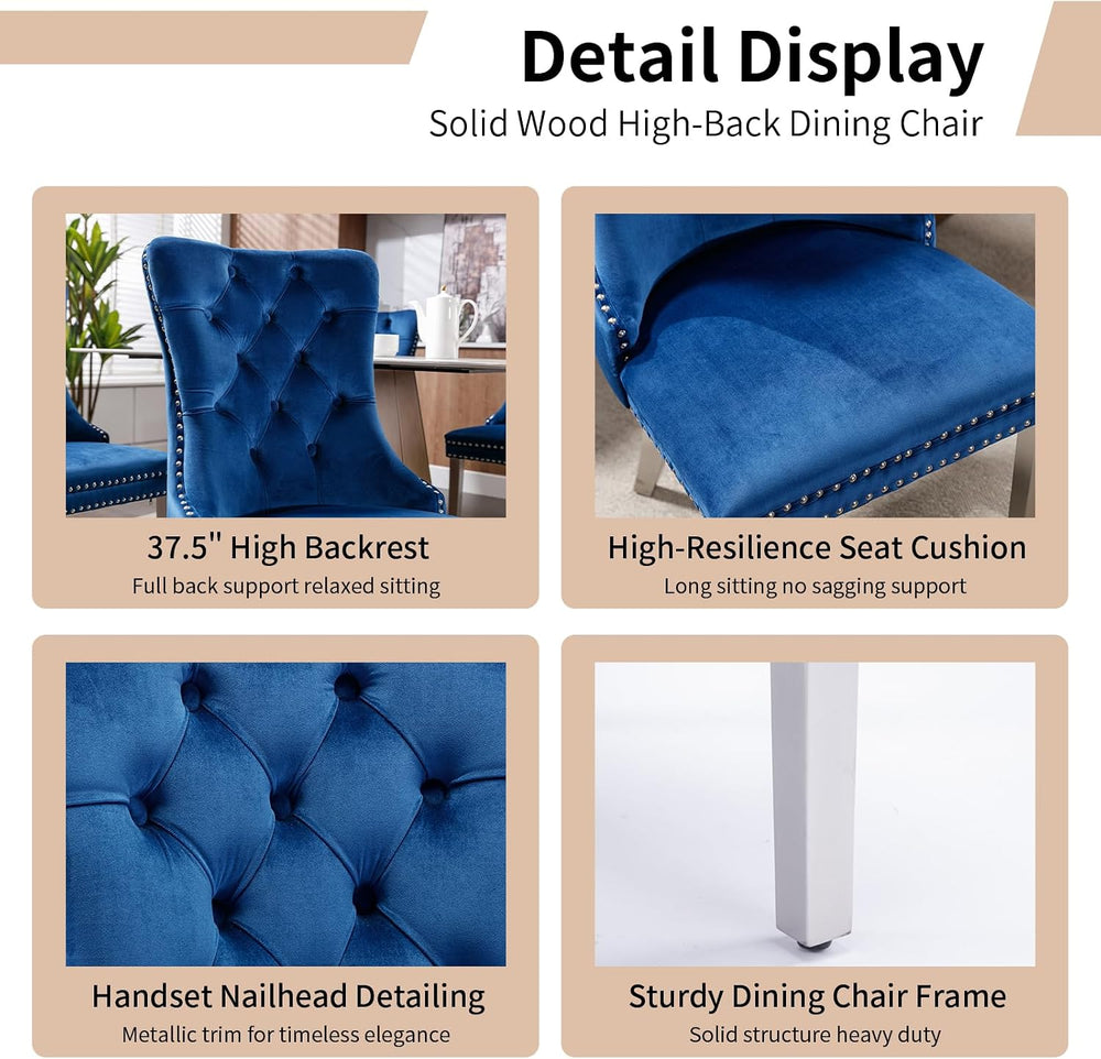OVENTA Modern Tufted Upholstered Dining Chairs Set of 6, Navy Blue Velvet Din...