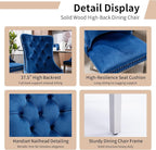 Luxury Upholstered Dining Chairs Set of 4, Blue Kitchen Chair with Silver Metal Legs, Velvet Tufted Back Dining Chair, Sillas de Comedor, Modern Kitchen & Dining Room Chairs (Blue, 4 Pcs)