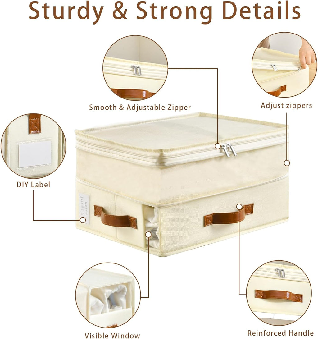 Bed Sheet Organizers and Storage, 8 Pack Linen Closet Organizers with Adjustable Zipper, Foldable Bedding Storage for Queen or King Size Bedsheets, Duvet Covers and Pillows