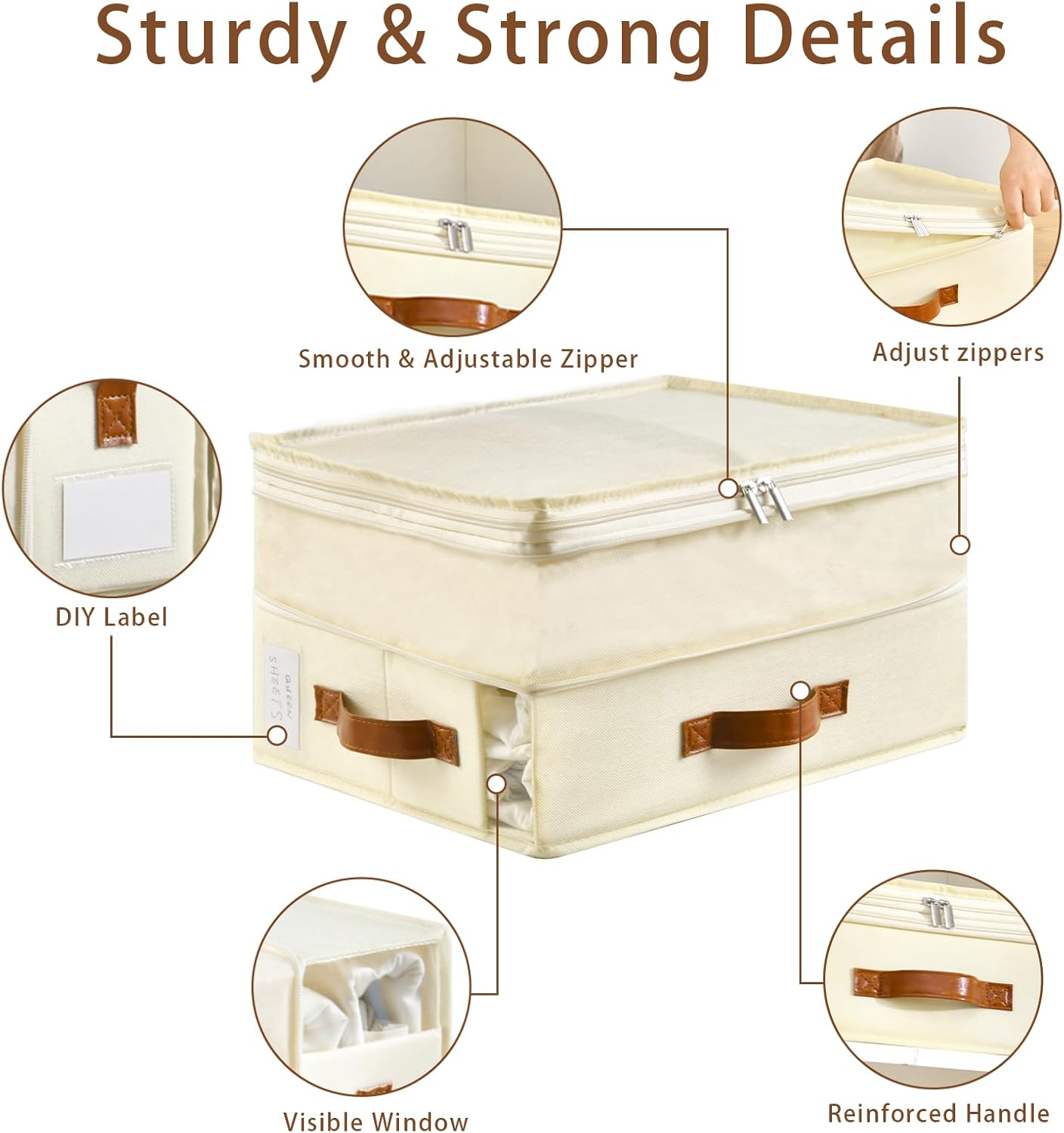 Bed Sheet Organizers and Storage, 8 Pack Linen Closet Organizers with Adjustable Zipper, Foldable Bedding Storage for Queen or King Size Bedsheets, Duvet Covers and Pillows
