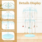 MODOWEY Rotating Necklace Holder Organizer Display Stand with 42 Hooks, 2 Tier Adjustable Metal Tree for Long Necklace Hanger Selling, Tall Spinning Bracelet Storage Rack for Men Women, Blue