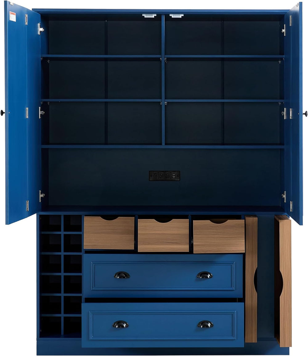 Farmhouse Kitchen Pantry Storage Cabinet with 4 Foldable Doors, Freestanding ...