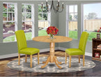 East West Furniture DLEN3-OAK-51 3 Piece Dinette Set for Small Spaces Contains a Round Dining Table with Dropleaf and 2 Autumn Green Faux Leather Upholstered Chairs, 42x42 Inch, Oak