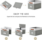 DECOMOMO Storage Bins, Storage Baskets for Shelves (Grey & White) | 4 Pack Fabric Storage Bins, 15" x 11" x 9.9" Foldable Storage Bins with Labels