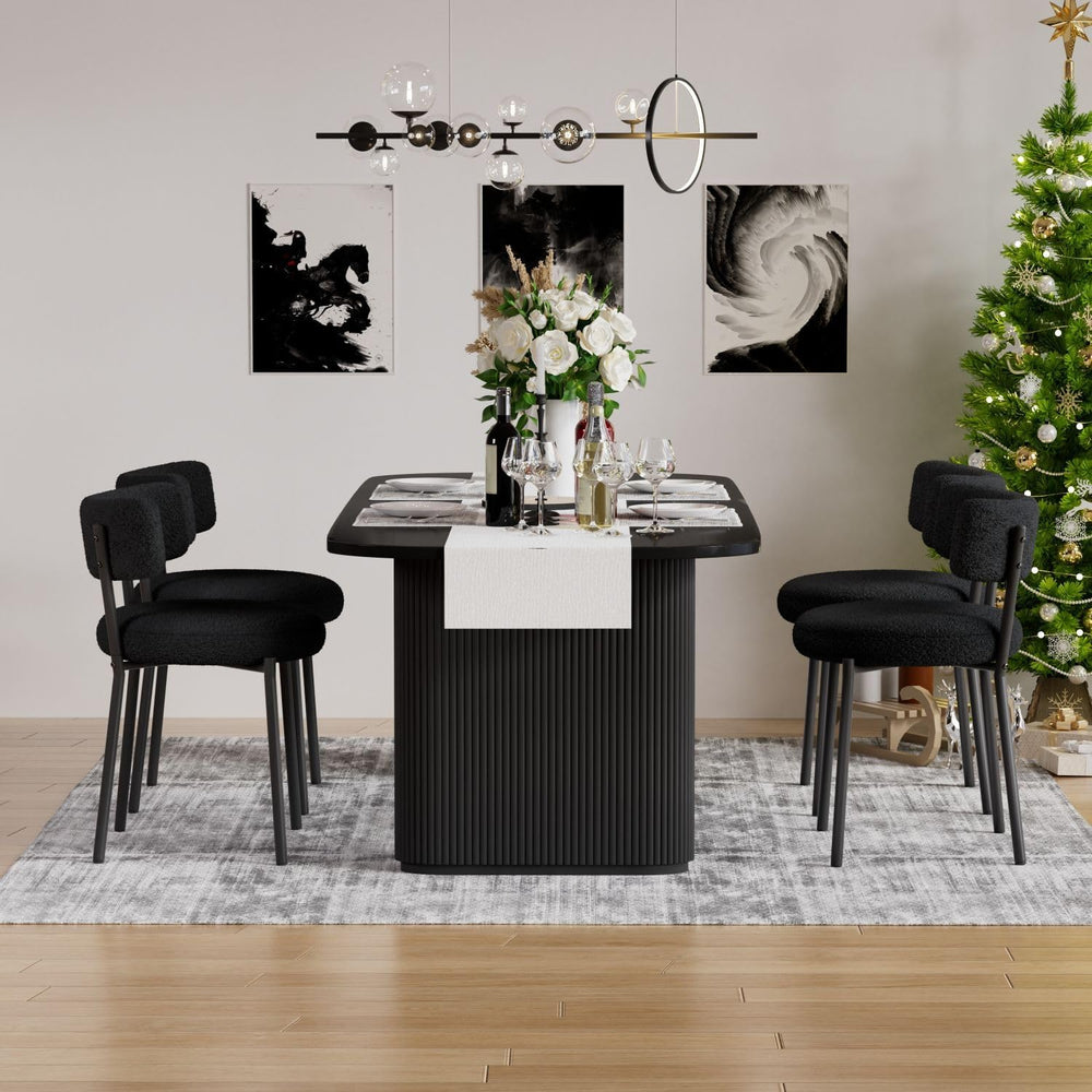 Boucle Dining Chairs Set of 4, Modern Round Upholstered Dining Chairs, Curved...