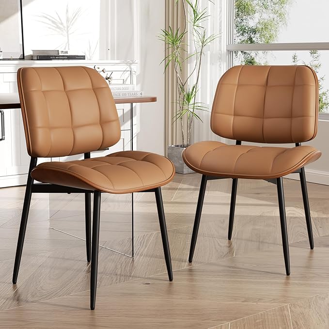 Dining Chair, Mid Century Modern Dining Room Chair, Upholstered Faux Leather ...