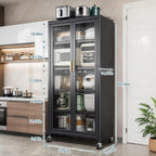ZeHuoGe 65" Kitchen Pantry Storage Cabinet, 6 Tier Metal Display Storage Cabinet with Transparent Door, Adjustable Shelves & Wheels, Food Pantries Cabinets for Kitchen, Living Room and Dining Room