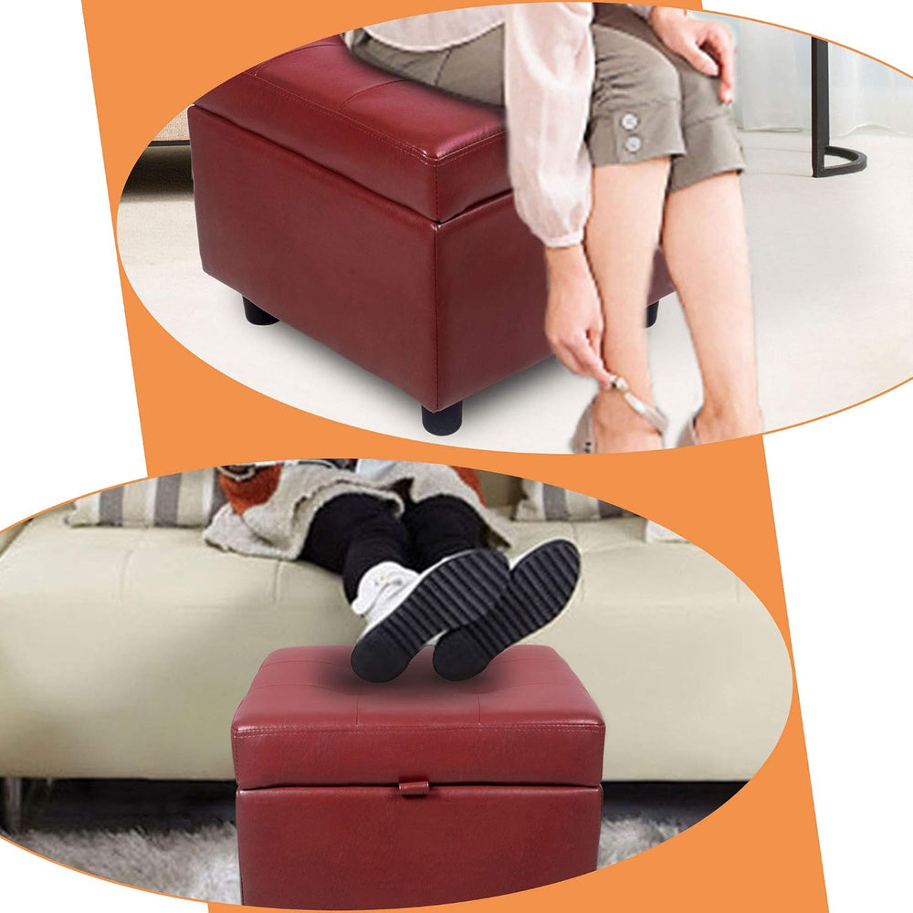 H&B Luxuries Tufted Leather Square Flip Top Storage Ottoman Cube Foot Res...