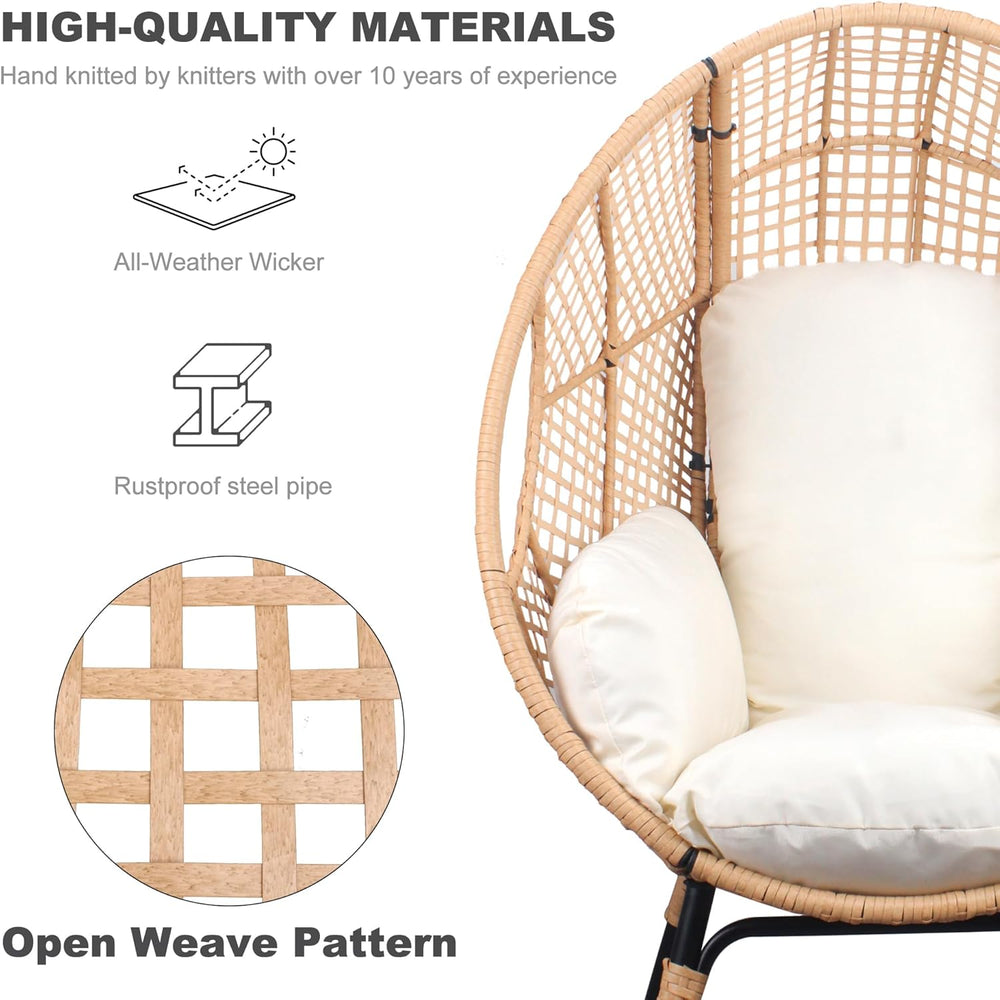 Oversized Wicker Egg Chair Outdoor Indoor Rattan Patio Egg Lounge Chairs with...