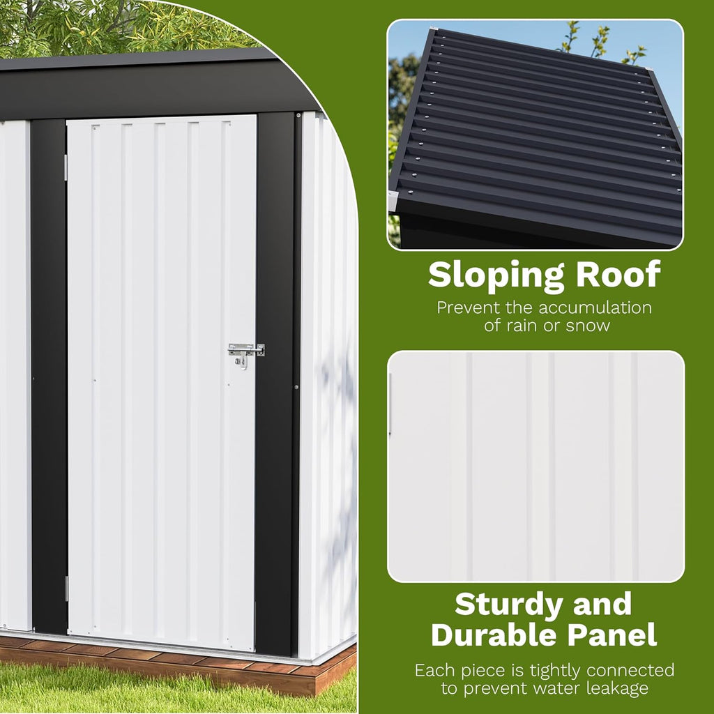 Patiowell 5x3 FT Outdoor Storage Shed, Garden Tool Shed with Sloping Roof and Lockable Door, Metal Shed for Backyard Garden Patio Lawn, White