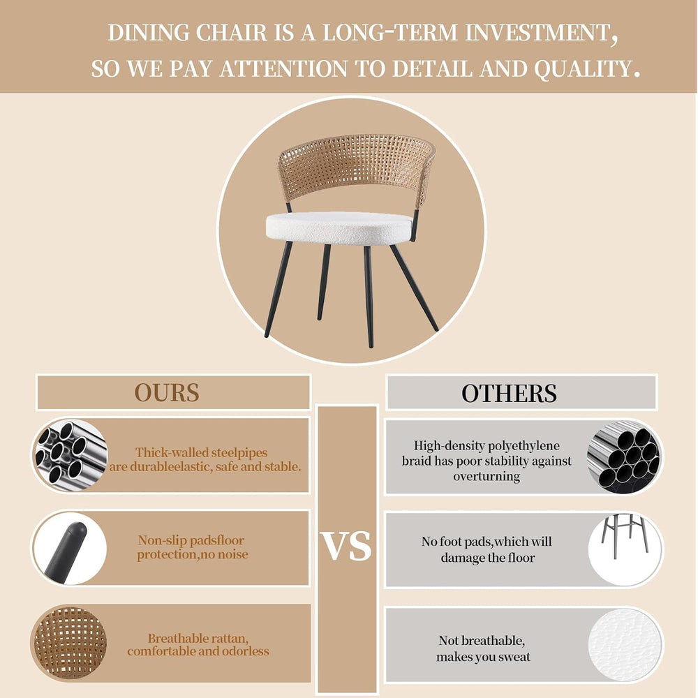 Rattan Dining Chairs Set of 4,Farmhouse Upholstered Teddy Cushion with PE Can...