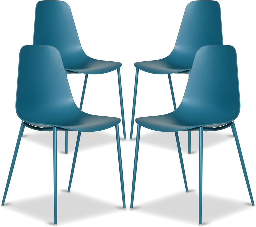 Poly & BARK Isla Modern Kitchen Chairs Set of 4 - Plastic Dining Chair with Metal Legs - Quick Assembly Simple Cafe Chairs Plastic for Indoor or Outdoor - Ocean Teal