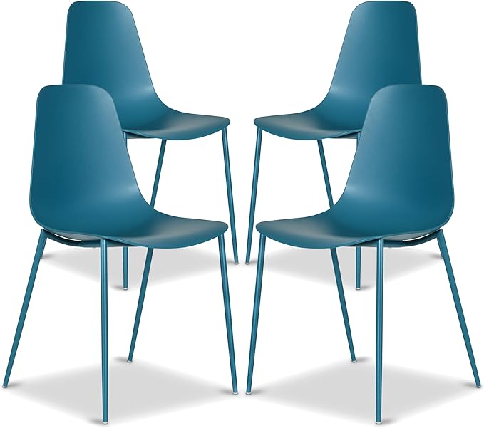Poly & BARK Isla Modern Kitchen Chairs Set of 4 - Plastic Dining Chair with Metal Legs - Quick Assembly Simple Cafe Chairs Plastic for Indoor or Outdoor - Ocean Teal
