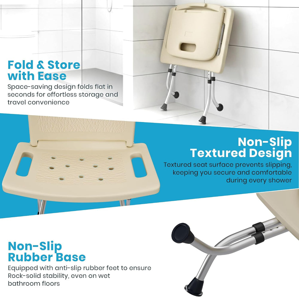 Yellow Ladybug Foldable Shower Chair - Adjustable Height Bath Stool with Non ...
