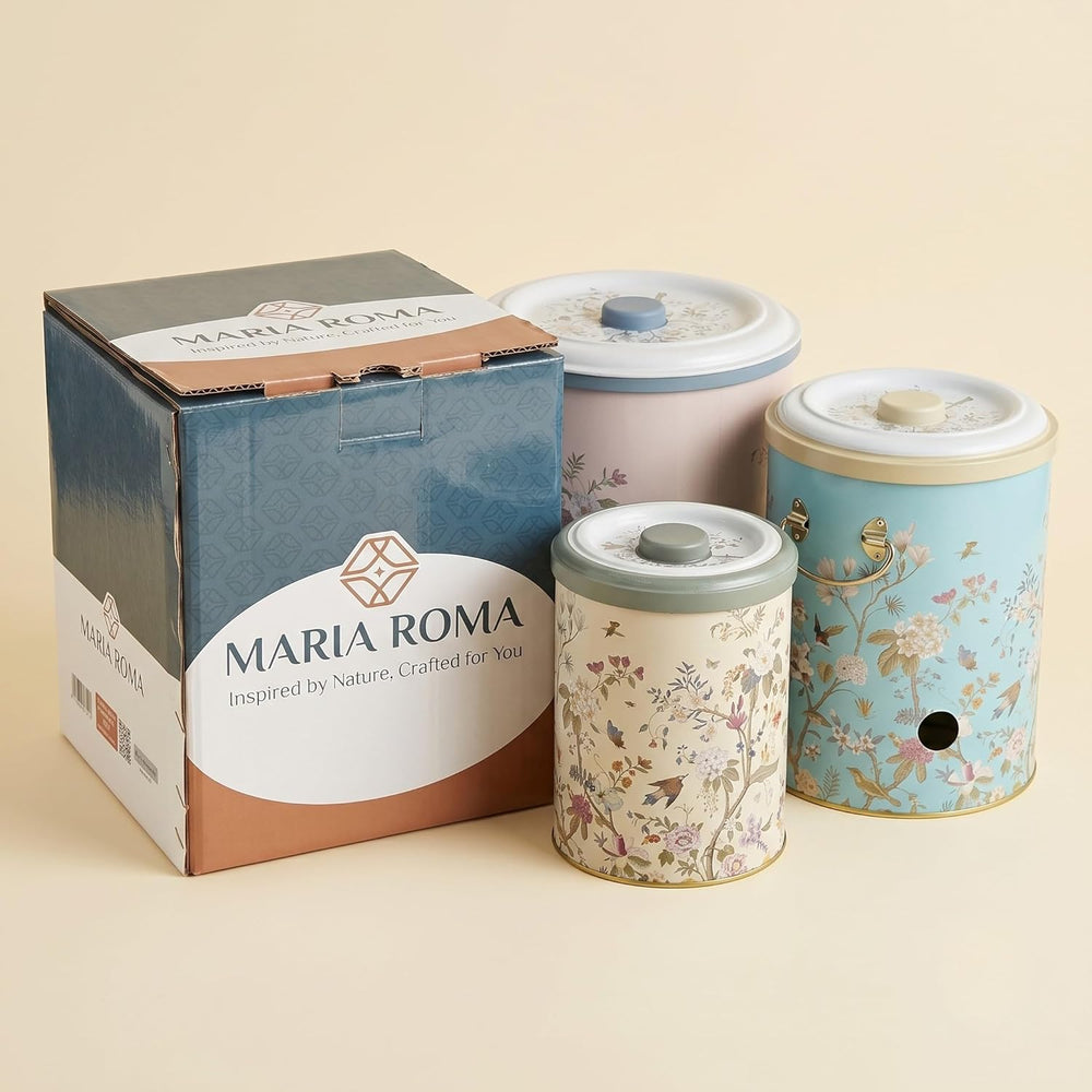 MARIA ROMA Metal Potato and Onion Storage Bin Set of 3 with Garlic Keeper - V...